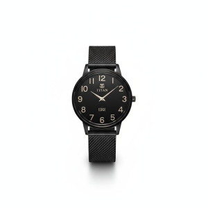 Sleek black dial with minimalist numeric hour markers watch