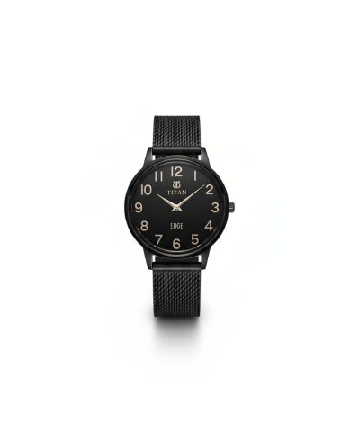 Sleek black dial with minimalist numeric hour markers watch